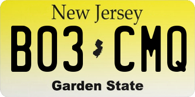 NJ license plate B03CMQ