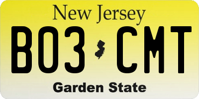 NJ license plate B03CMT