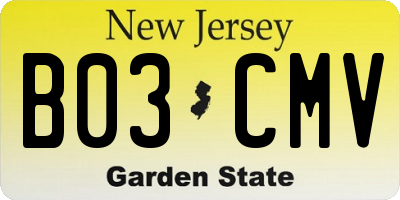 NJ license plate B03CMV