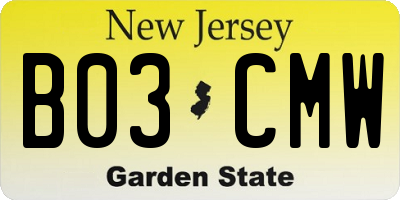 NJ license plate B03CMW
