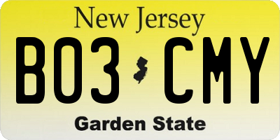 NJ license plate B03CMY