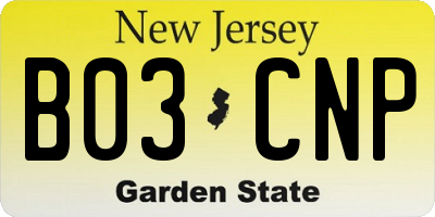 NJ license plate B03CNP