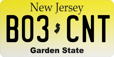 NJ license plate B03CNT