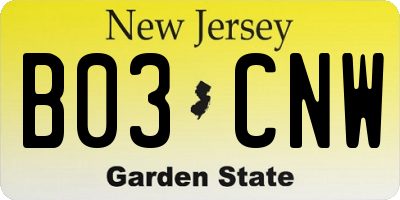 NJ license plate B03CNW