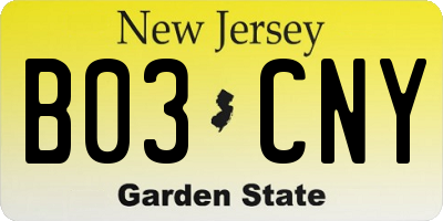 NJ license plate B03CNY