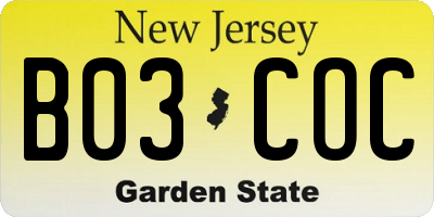 NJ license plate B03COC