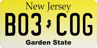 NJ license plate B03COG