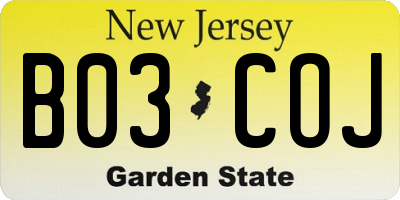 NJ license plate B03COJ