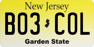 NJ license plate B03COL