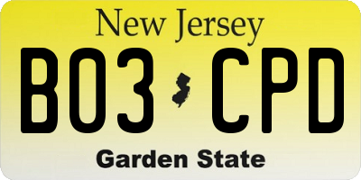 NJ license plate B03CPD