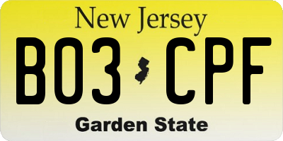 NJ license plate B03CPF