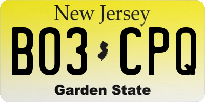 NJ license plate B03CPQ