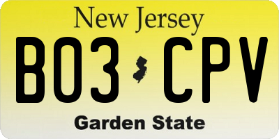 NJ license plate B03CPV