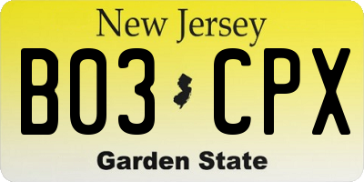 NJ license plate B03CPX