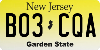 NJ license plate B03CQA