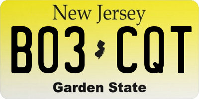 NJ license plate B03CQT