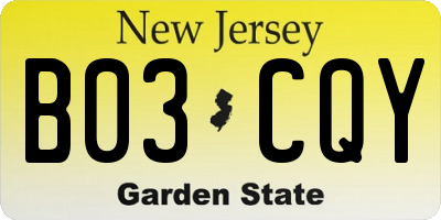 NJ license plate B03CQY