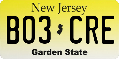 NJ license plate B03CRE