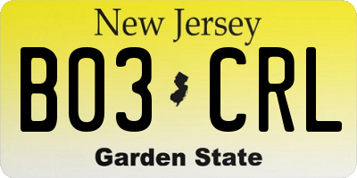 NJ license plate B03CRL