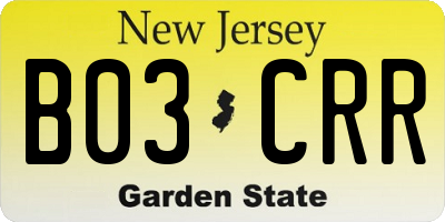 NJ license plate B03CRR