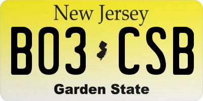 NJ license plate B03CSB