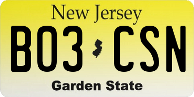 NJ license plate B03CSN