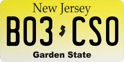 NJ license plate B03CSO