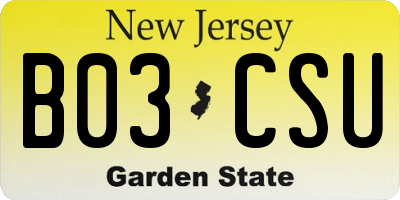 NJ license plate B03CSU