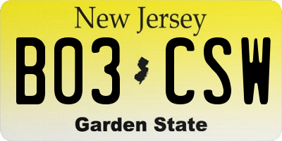 NJ license plate B03CSW