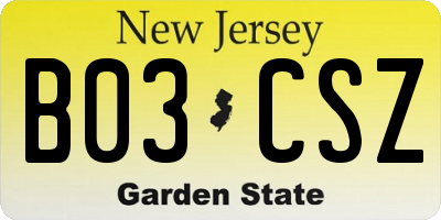 NJ license plate B03CSZ