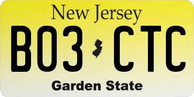 NJ license plate B03CTC