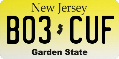 NJ license plate B03CUF