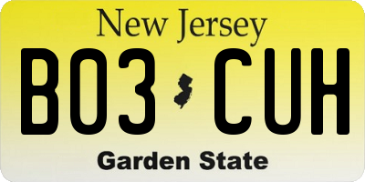 NJ license plate B03CUH