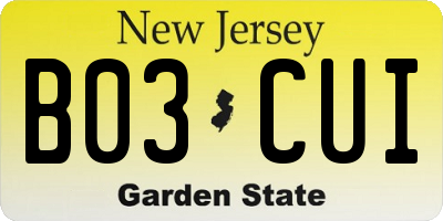 NJ license plate B03CUI