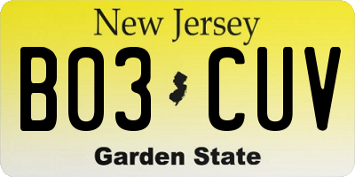 NJ license plate B03CUV