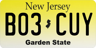 NJ license plate B03CUY