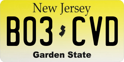 NJ license plate B03CVD
