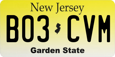 NJ license plate B03CVM