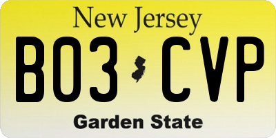 NJ license plate B03CVP