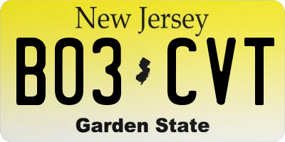 NJ license plate B03CVT