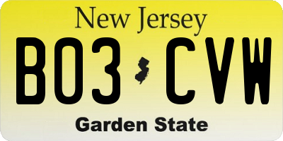 NJ license plate B03CVW