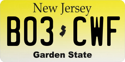 NJ license plate B03CWF