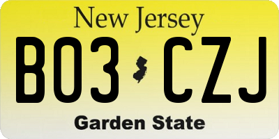 NJ license plate B03CZJ