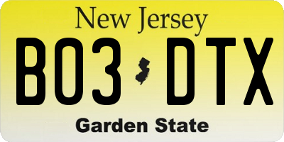 NJ license plate B03DTX
