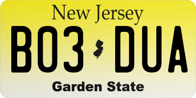 NJ license plate B03DUA