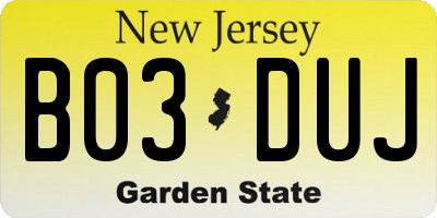 NJ license plate B03DUJ