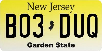 NJ license plate B03DUQ