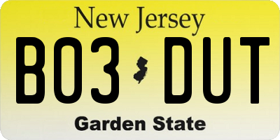 NJ license plate B03DUT