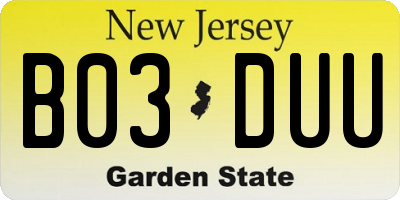 NJ license plate B03DUU