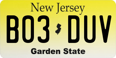 NJ license plate B03DUV